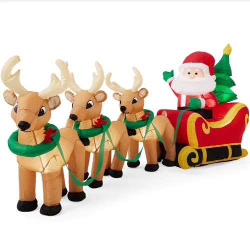 Lighted Inflatable Santa Claus & Reindeer Christmas Decoration - 9ft - Lot 426