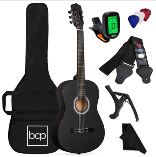 Beginner Acoustic Guitar Set w/ Case, Strap, Digital Tuner, Strings - 38in - Lot 236