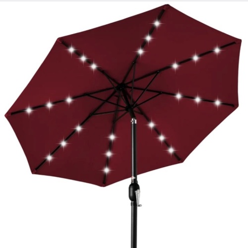 Solar LED Lighted Patio Umbrella w/ Tilt Adjustment, UV-Resistance - 10ft - Lot 491