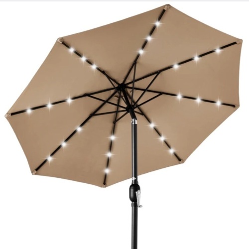 Solar LED Lighted Patio Umbrella w/ Tilt Adjustment, UV-Resistance - 10ft - Lot 212