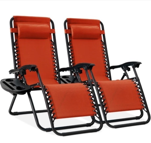 Set of 2 Adjustable Zero Gravity Patio Chair Recliners w/ Cup Holders - Lot 245