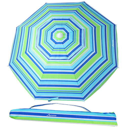 Striped Beach Umbrella UV Protection with Tilt and Telescoping Pole - Lot 3044