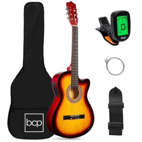 Beginner Acoustic Electric Cutaway Guitar Set w/ Case, Strap - 38in - Lot 3051
