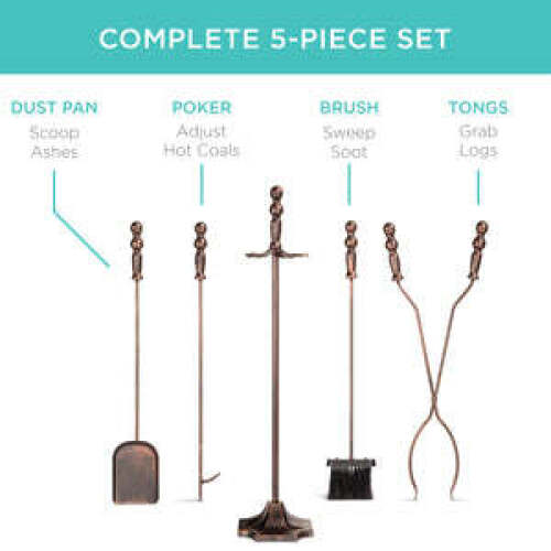 5-Piece Rustic Iron Indoor Outdoor Fireplace and Firepit Tool Set w/ Stand - Lot 3054