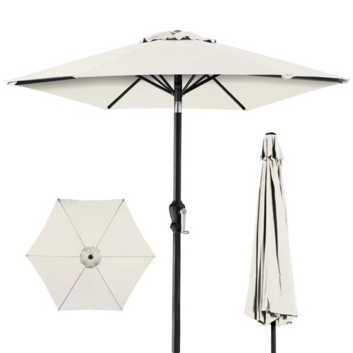 Outdoor Market Patio Umbrella w/ Push Button Tilt, Crank Lift - 7.5ft - Lot 3064