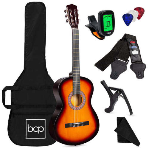 Beginner Acoustic Guitar Set w/ Case, Strap, Digital Tuner, Strings - 38in - Lot 3170