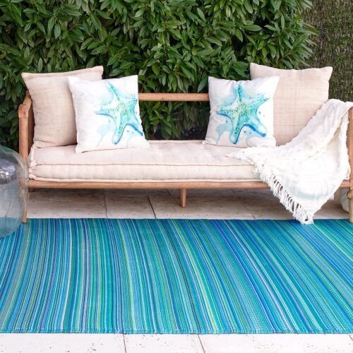 Outdoor Rug - Waterproof, Fade Resistant, Crease-Free - Premium Recycled Plastic - Striped - Lot 3147
