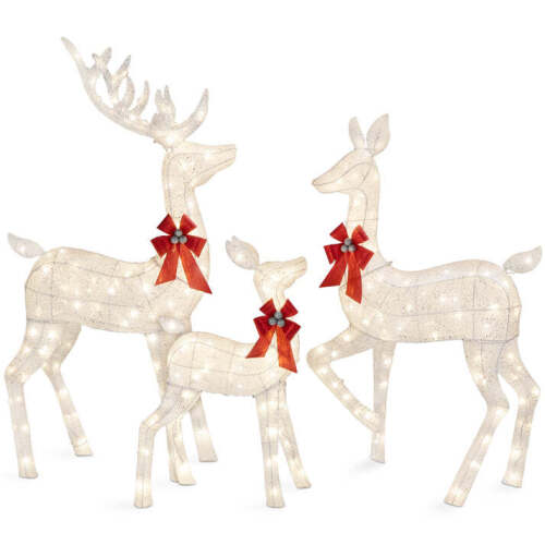 3-Piece Lighted Christmas Deer Set Outdoor Decor with LED Lights - Lot 3109