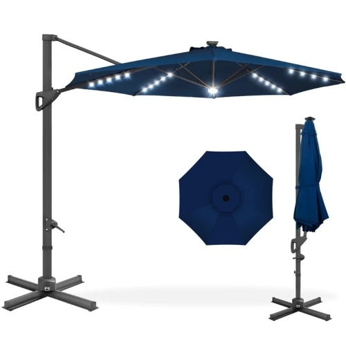 360-Degree Solar LED Cantilever Offset Patio Umbrella w/ Tilt - 10ft - Lot 3112