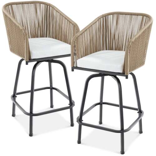 Set of 2 Woven Wicker Swivel Barstools w/ 360 Rotation, Steel Frame - Lot 3191