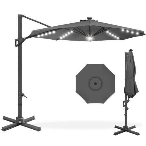 360-Degree Solar LED Cantilever Offset Patio Umbrella w/ Tilt - Lot 3204
