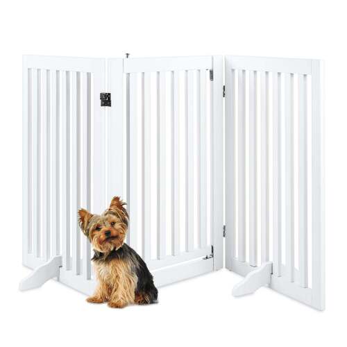 3-Panel Freestanding Wooden Pet Gate w/ Door, Support Feet - Lot 3209