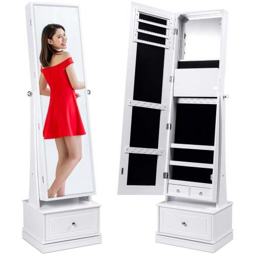 360 Swivel Mirrored Jewelry Cabinet Armoire w/ LED Lights, Mirror - Lot 3271