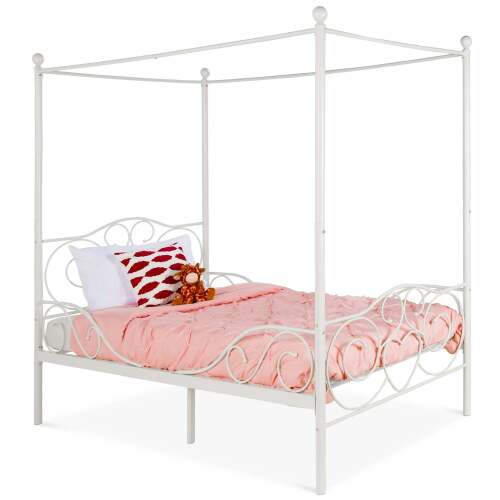 Classic 4-Post Metal Canopy Twin Bed Frame w/ Heart Scroll Design - Lot 3278