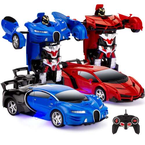 Set of 2 1/18 Scale RC Remote Control Transforming Robot Car Toys - Lot 3336