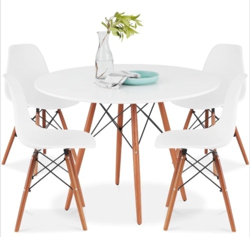 5-Piece Mid-Century Modern Dining Set w/ 4 Chairs, Wooden Legs, Metal Frame - Lot 18