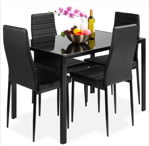 5-Piece Dining Table Set w/ Glass Top, Leather Chairs - Lot 19