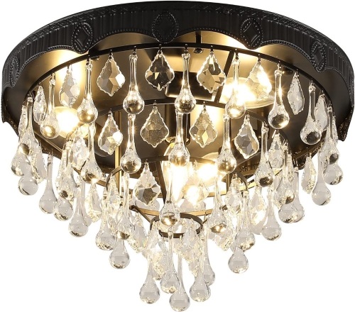 Merexcint Crystal Chandelier Flush Mount Light Fixture with Matt Black Finish, 15.75 inch - Lot 240