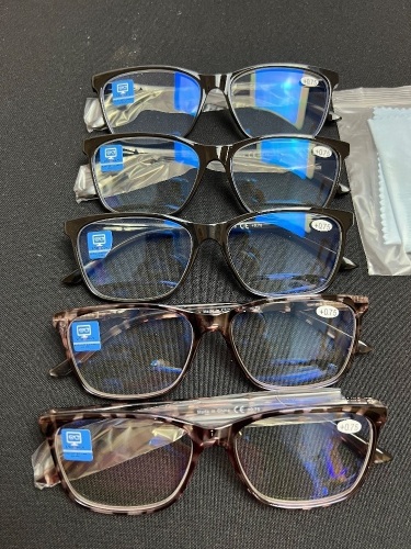 Set of 5 Blue Light Blocking Reading Glasses +0.75 - Lot 103