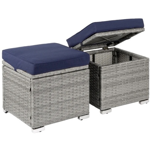Set of 2 Wicker Ottomans, Multipurpose w/ Removable Cushions, Steel Frame - Lot 2823