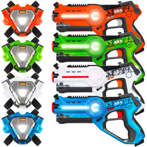 Set of 4 Infrared Laser Tag Blasters and Vests for Kids & Adults - Lot 3476