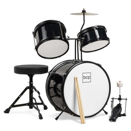 Kids Beginner 3-Piece Drum, Musical Instrument Set w/ Sticks, Stool, Pedal - Lot 3503