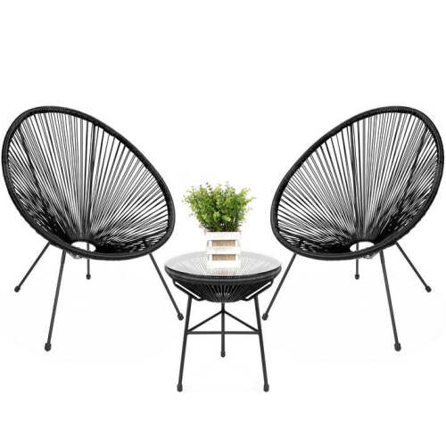 3-Piece All-Weather Patio Acapulco Bistro Set w/ Rope, Glass Top Table - Lot 3543