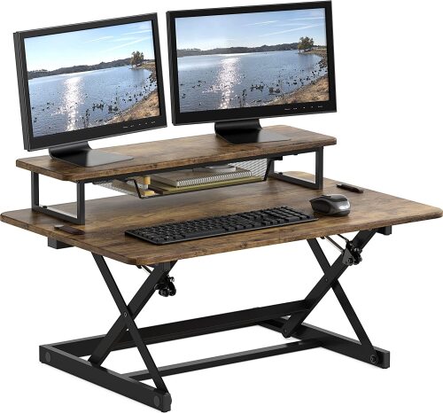 SHW 36-Inch Height Adjustable Standing Desk Converter Sit to Stand Riser Workstation - Lot 3697
