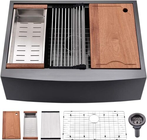 Black Stainless Steel Farmhouse Kitchen Sink - Lot 3717