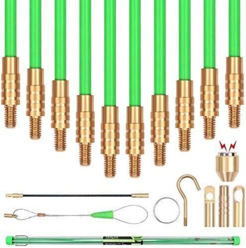SWANLAKE 50' Fiberglass Running Wire Cable Coaxial Electrical Fish Tape Pull Push Glow Rods kit  - Lot 541
