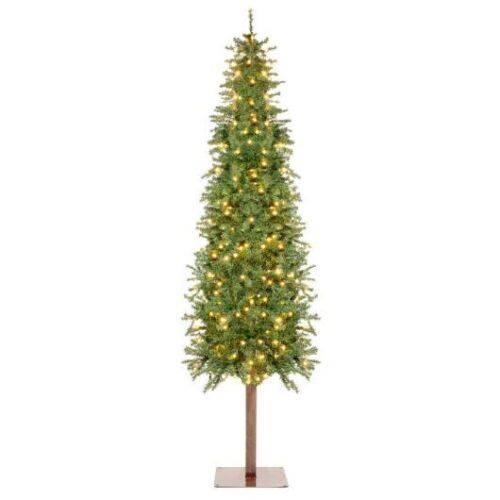 7.5' Pre-Lit Artificial Alpine Slim Pencil Christmas Tree w/ LED Lights, Stand - Lot 456