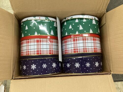 Case of (6) Round Holiday Tins - One is Dented  - Lot 514