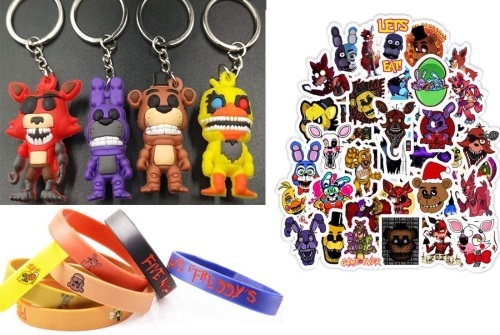 Five Nights of Freddy's Bundle - Plush Toy, Bracelets, Keychain Charm Figures & Stickers Party Favors - Lot 418