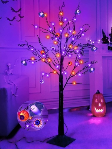 4ft Orange & Purple Halloween Lighted Tree Decoration - Lot 457