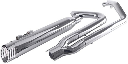 SHARKROAD Chrome Pro 2 into 1 Exhaust Pipe w/ 4" Performance Muffler for Harley 1995-2016 Touring Electra Glide Road King Street Glide  - Lot 559