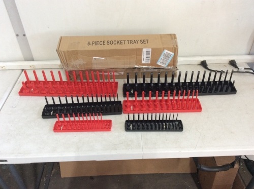 TANCHEN 6 Piece Socket Organizer Tray Set, Black SAE & Red Metric  - Lot 639