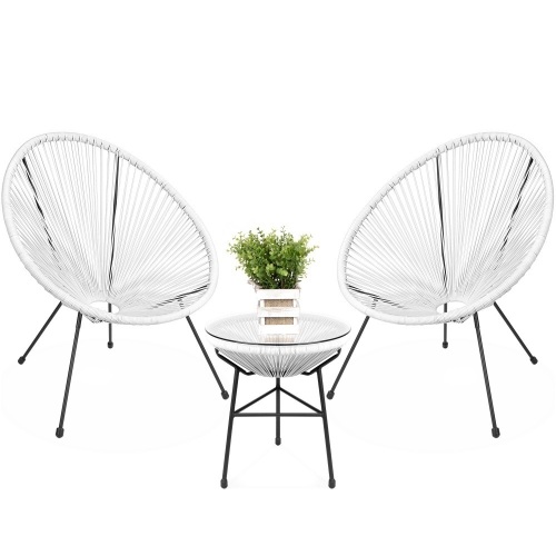 3-Piece All-Weather Patio Acapulco Bistro Set w/ Rope, Glass Top Table  - Lot 669