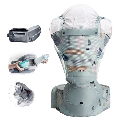 Bebamour Foldable Baby Carrier Front and Back Carry with Head Hood & 3 Pieces Teething Pads  - Lot 306