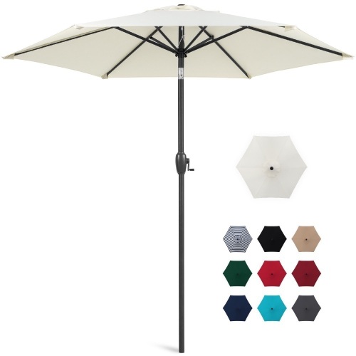 7.5ft Outdoor Market Patio Umbrella w/ Push Button Tilt, Crank Lift  - Lot 1058