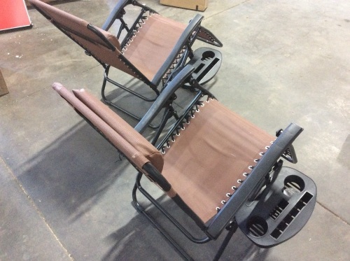 Adjustable Zero Gravity Patio Chair Recliners w/ Cup Holders, Set of 2   - Lot 633