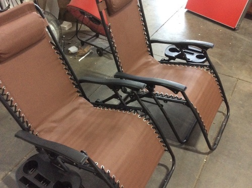 Adjustable Zero Gravity Patio Chair Recliners w/ Cup Holders, Set of 2  - Lot 643