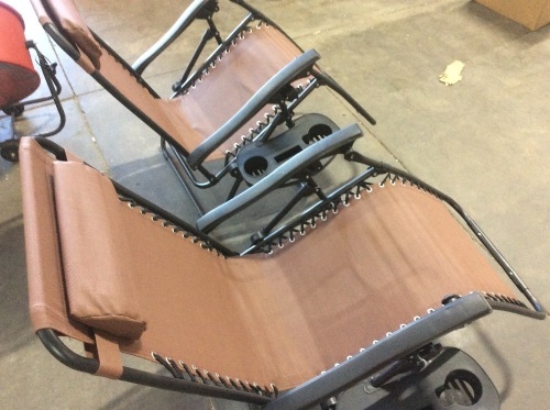 Adjustable Zero Gravity Patio Chair Recliners w/ Cup Holders, Set of 2   - Lot 653