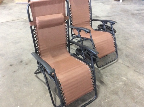 Adjustable Zero Gravity Patio Chair Recliners w/ Cup Holders, Set of 2   - Lot 663