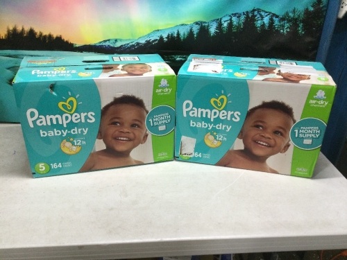 Lot of (2) Pampers Baby-Dry Diapers, 164 ct - Lot 874