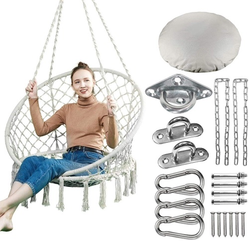 GREENSTELL Hammock Chair with Cushion and Hanging Hardware Kits  - Lot 1075