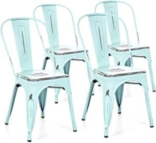 Stacking Metal Distressed Industrial Style Dining Chairs, Set of 4   - Lot 257