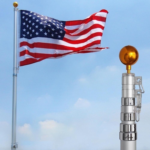 25' Aluminum Telescoping Flag Pole Kit w/ US Flag  - Lot 171