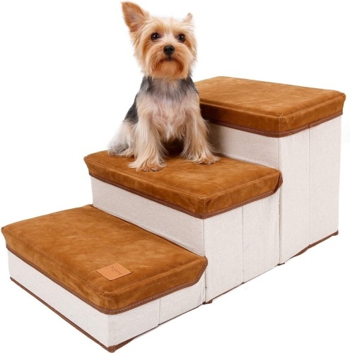 FLAdorepet 3 Step Foldable Extra Wide Pet Stairs with Storage Compartments  - Lot 599