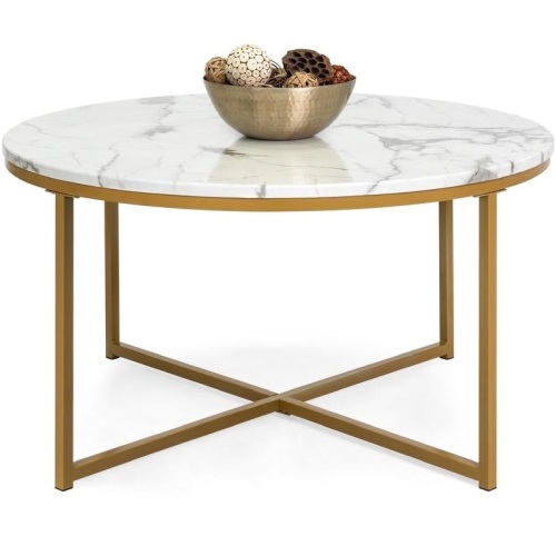 Round Coffee Table w/ Faux Marble Top, Metal Frame, 36in  - Lot 787