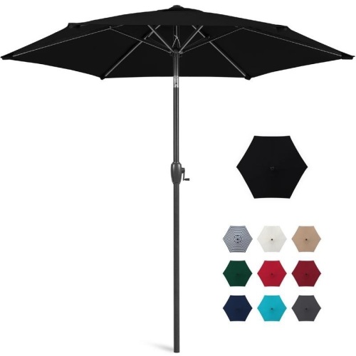 7.5ft Outdoor Market Patio Umbrella w/ Push Button Tilt, Crank Lift  - Lot 1044